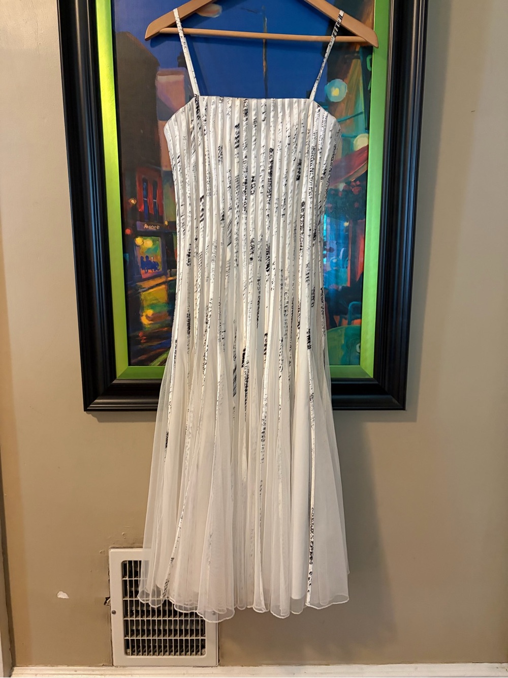 Cache White Spaghetti-Strap Midi Dress with Black Accents - Picture 2 of 4